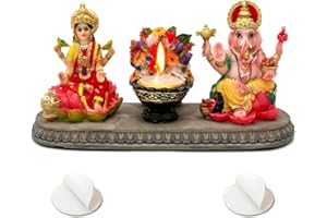 ALIKIKI Indian God Ganesha Lakshmi Statue - 8.1”L Hindu God Ganesh Laxmi with Diya Diwali Gift for Indian Friends Man Woman Pooja Home Office Altar Mandir Temple Puja Item Housewarming Gifts