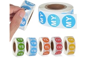 DLUGOPIS 2500 Pieces Youth Clothing Size Stickers Round Adhesive Labels Circular Diameter 0.9inch Clothing Size Stickers Labels Tshirt Size Stickers for Retail Apparel 5 Sizes (YXS YXL YS YM YL) (Colored)