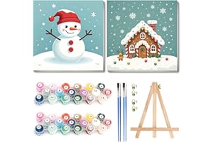 cviokrdu 2 Pack Paint by Numbers Kit for Kids with Frame-Wooden Easel, Christmas Paint by Numbers for Kids Ages 4 8 12, Easy Christmas Acrylic Oil Painting Kits for Home Wall Decoration 8x8 inch