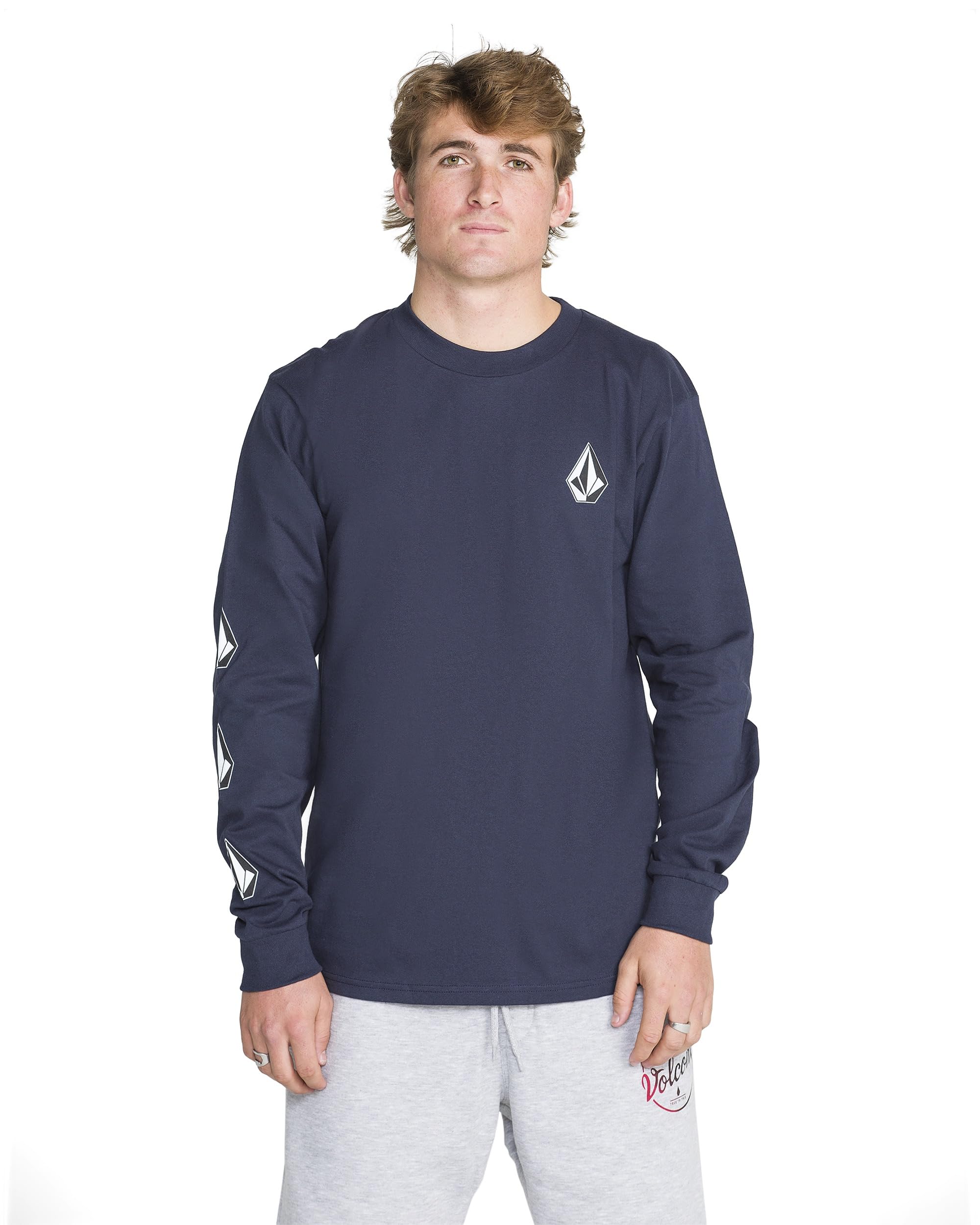 Volcom Men's Iconic Stones Long Sleeve T-Shirt – Classic Fit, Soft Cotton Jersey, Navy White White, X-Large Image