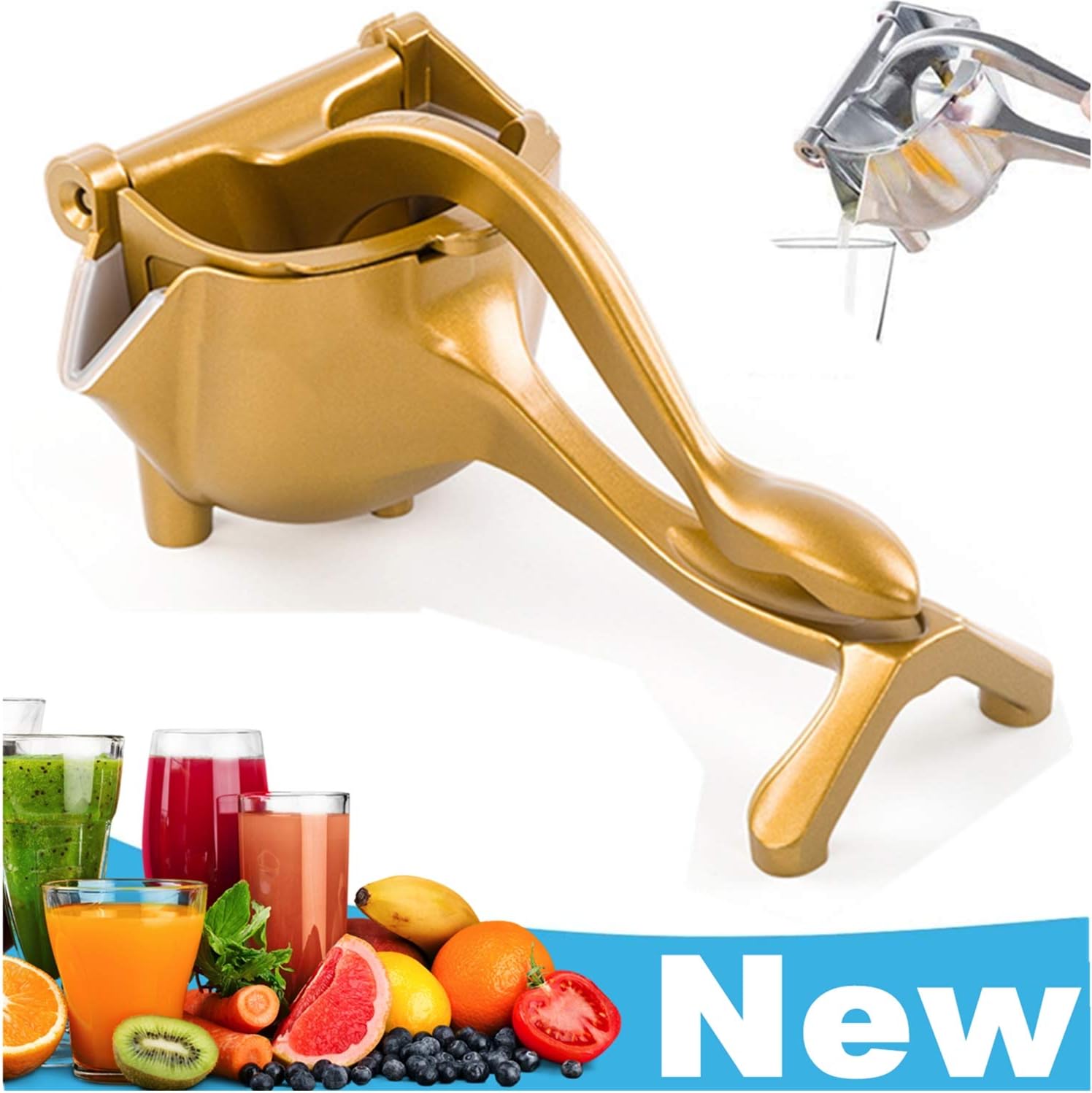New Stainless Steel Manual Fruit Juicer Alloy Citrus Juicer Squeezer Heavy Duty Hand Press Fruit Juicer for Lemons, Limes (Gold)