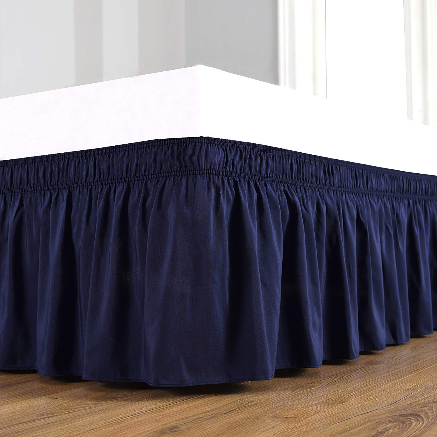 Idea Linen Wrap Around Elastic Bed Skirt King Size 16 Inch Drop Navy