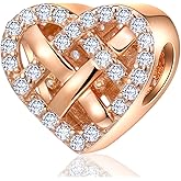 Rose Gold Valentines Day Charms fits European Bracelet, Couple Lovers Charms, My Wife Charm, Heartbeat, Star Crescent Moon Dangle, Knotted Heart Charm in 925 Sterling Silver, Gifts for Mother/Friend