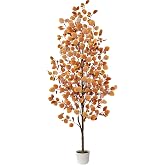Luiywan Artificial Eucalyptus Tree, Fall Tree for Outdoor Indoor Porch Entryway, Orange Potted Fake Tall Plants, Autumn Decoration for Home Office Party, Thanksgiving Halloween, 6ft