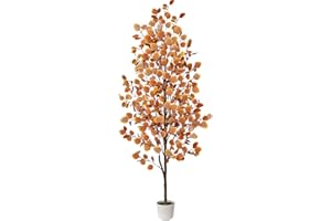 Luiywan Artificial Eucalyptus Tree, Fall Tree for Outdoor Indoor Porch Entryway, Orange Potted Fake Tall Plants, Autumn Decoration for Home Office Party, Thanksgiving Halloween, 6ft