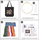 MAMUNU Canvas Tote Bag Embroidery Kit for Beginners Floral Pattern Black view 5
