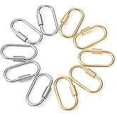 Pandahall 10Pcs Stainless Steel Screw Carabiner Lock Charms 2 Colors Oval Jewelry Carabiner Necklace Clasps for DIY Keychain Jewelry Making, 26x14x4mm