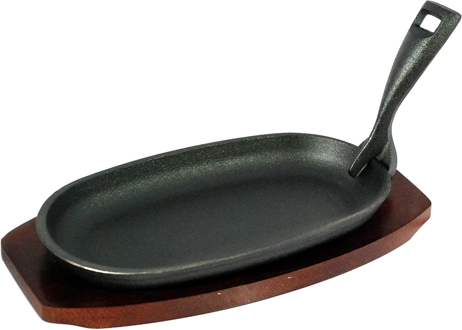 Buckingham Pre-Seasoned Cast Iron Sizzler Serving Dish/Steak Platter with Wooden Stand, Wood, Black, 24 cm x 14 cm - Image 3