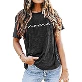 ASTANFY Mama Shirts Women Mama Letter Printed T-Shirt Graphic Tee Casual Short Sleeve Tops