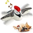 KreizyGo Cat Toys, Flapping Wings Woodpecker, No Flying, Chirping Bird Interactive Catnip Toy for Kitten or Small Dogs, Touch Activated, Rechargeable, 3 Modes