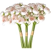 STONESTAR Faux Silk Ranunculus Artificial Flowers 18 PcsRose Mini Wedding Filler Flowers for DIY Bouquets, Fake Filler Flowers for Party Decorations (Champagne)