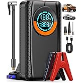 HIPOM Jump Starter with Air Compressor, Car Battery Jump Starter (8.0 Gas/7.0L Diesel), Battery Jumper Starter Portable Jump Box, 12V Portable Car Jump Starter with Tire Inflator, LED Light (Classic)