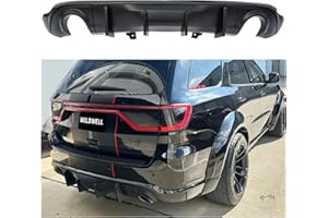 WildWell Rear Bumper Diffuser for 2011-2025 Dodge Durango R/T SRT GT SXT, Durango Rear Diffuser Valance Splitter Dual Tips Shark Fin Style Matte Black