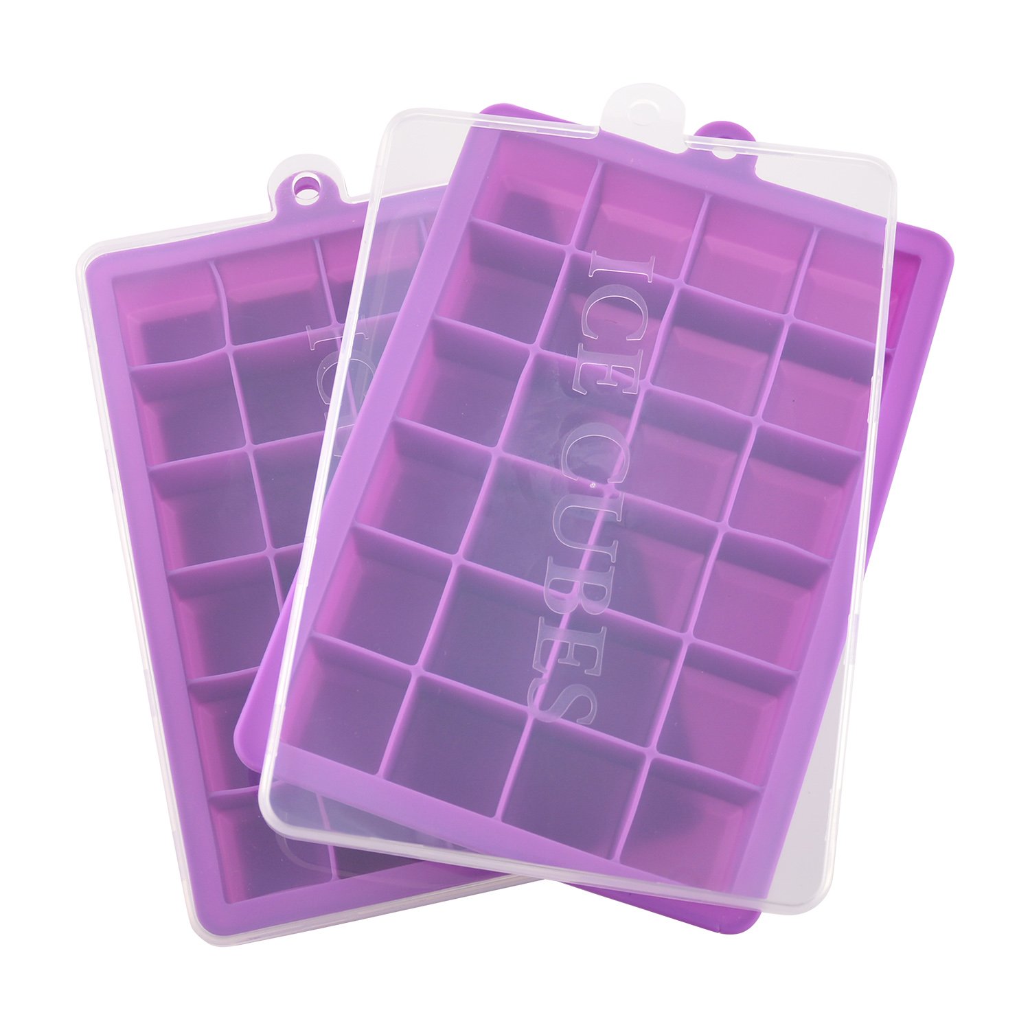 Ice Cube Trays,Guardians 24 Cube Food Grade Silicone Ice Tray Molds Easy Release Ice Jelly Pudding Maker Mold (Light Purple-2 Pack)