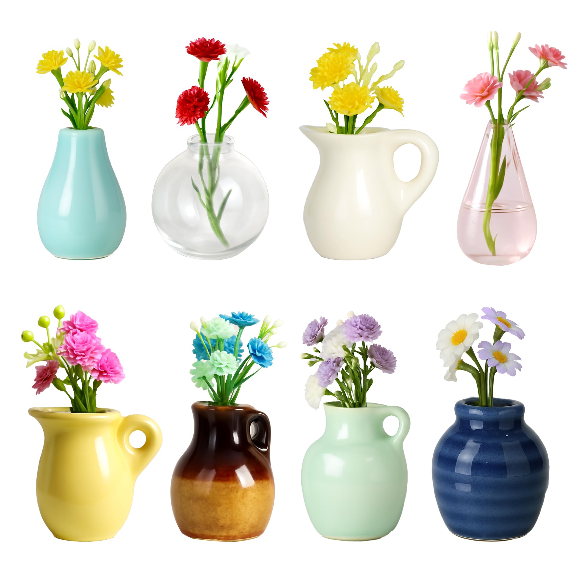 Photo 1 of Renmxj Mini Ceramic Vase Magnets for Fridge, Cute Tiny Plant Vase Fridge Magnets for Kitchen Refrigerator Office Locker Decoration with Flowers (8 Pack)