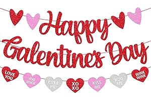 LONKISYL Happy Galentine’s Day Banner Glitter Red and Pink Heart Garland Be My Galentine Decoration Romantic Girl Friendship Happy Valentine’s Day Party Supplies