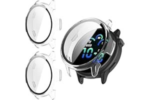 Kimiyaki 2 Pack for Garmin vivoactive 6 Screen Protector Case [Full Coverage], Hard PC Bumper All-Around Protective Accessories for Garmin vivoactive 6 Built-in 9H Tempered Glass Film