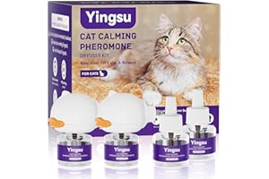 Yingsu Cat Calming Diffuser, Relaxing Cat Calming Pheromone Diffuser for Cat Anxiety Relief Reduce Stress Fighting Scratching, 2 Diffusers 4 Refills