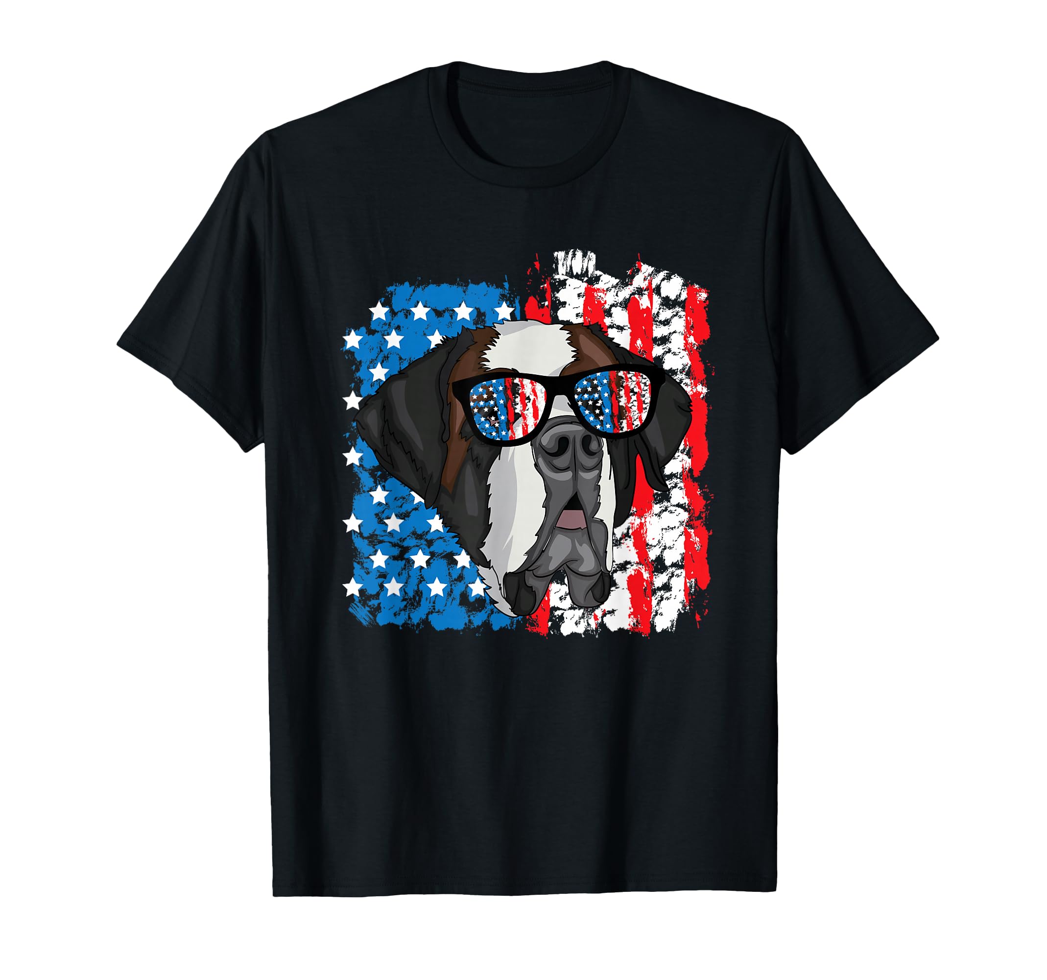 4th of July Dog Patriotic Saint Bernard Dog with Sunglasses T-Shirt