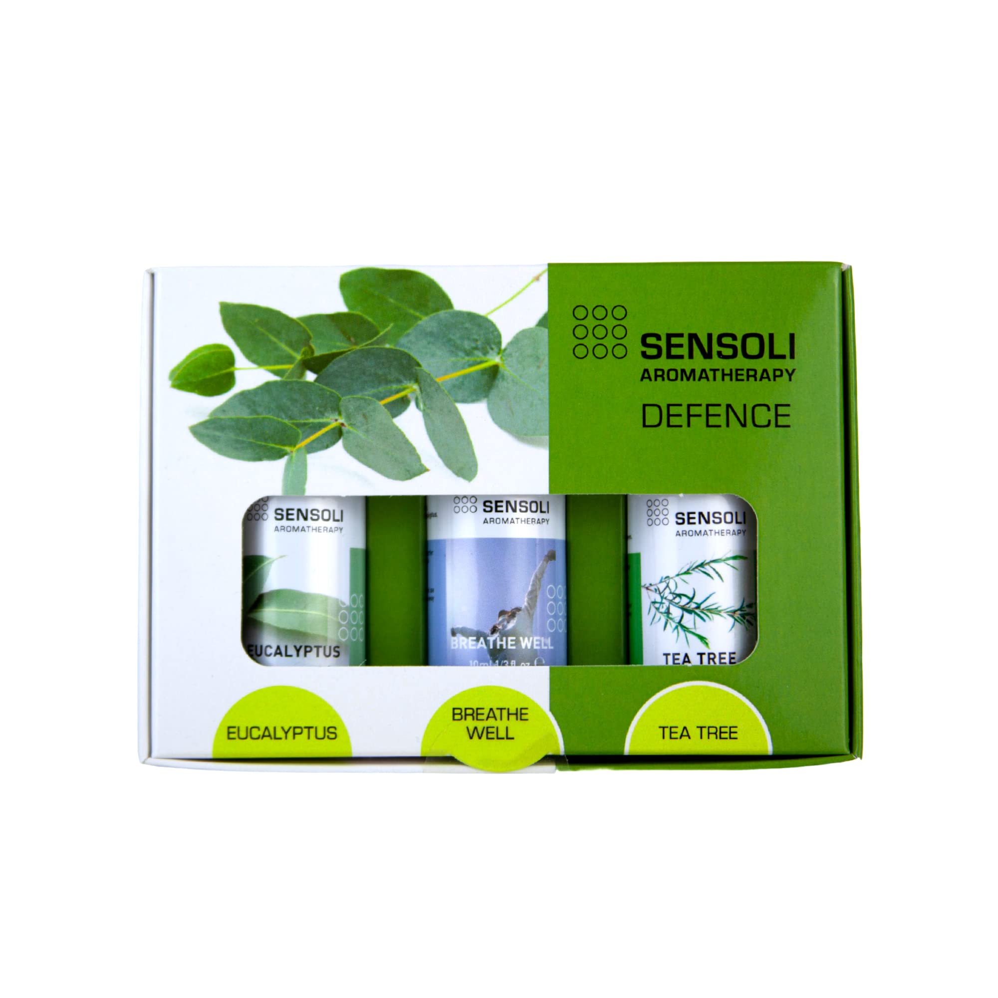 SENSOLI Defence Essential Oils Set – Pack of 3 x 10ml Essential Oils – Eucalyptus and Tea Tree Essential Oils, Breathe Well Essential Oil Blend