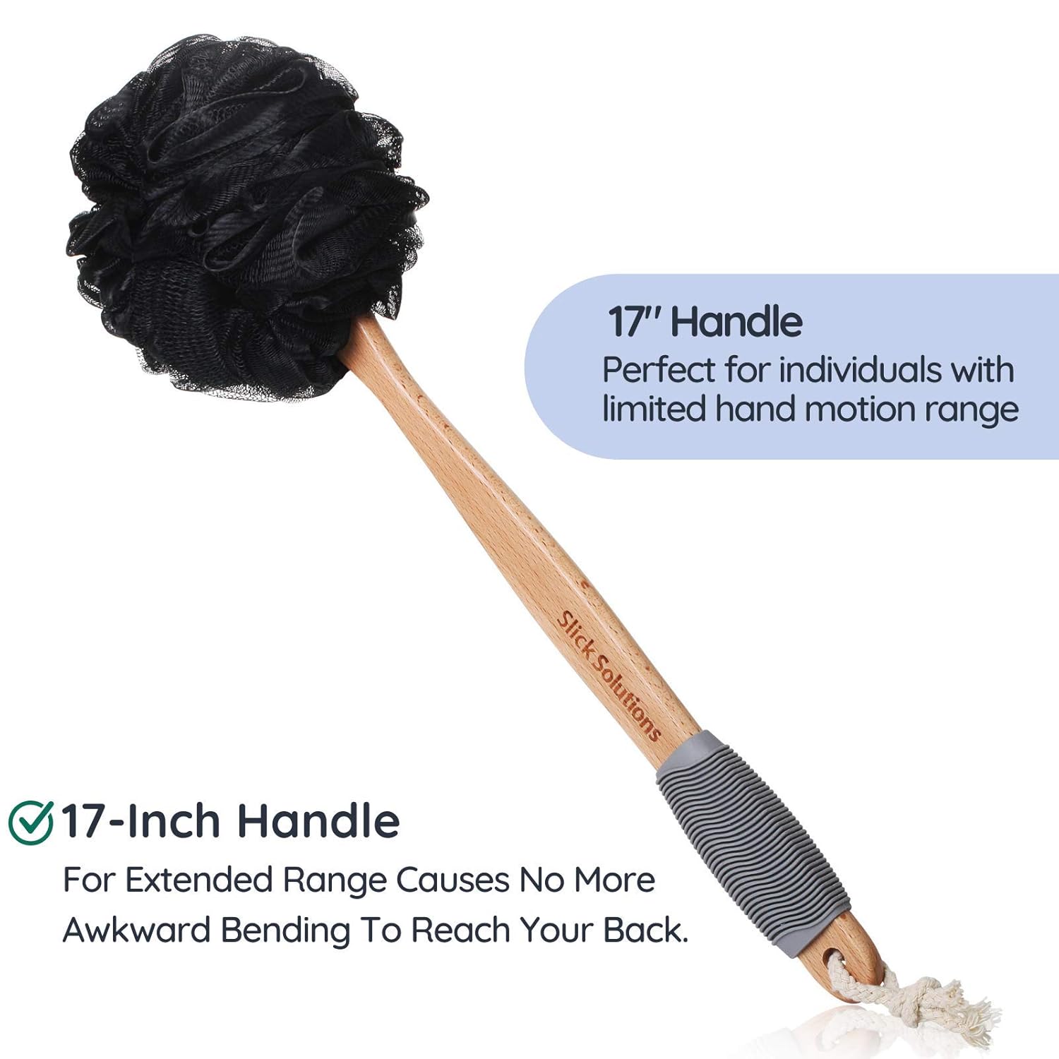 Slick- Loofah with Handle, Loofah Back Scrubber, Back Loofah, Loofah Brush with Long Handle, Loofah on A Stick, Shower Loofah with Handle, Shower Supplies, Loofah Scrubber, Loofah Back Scrubber: Beauty