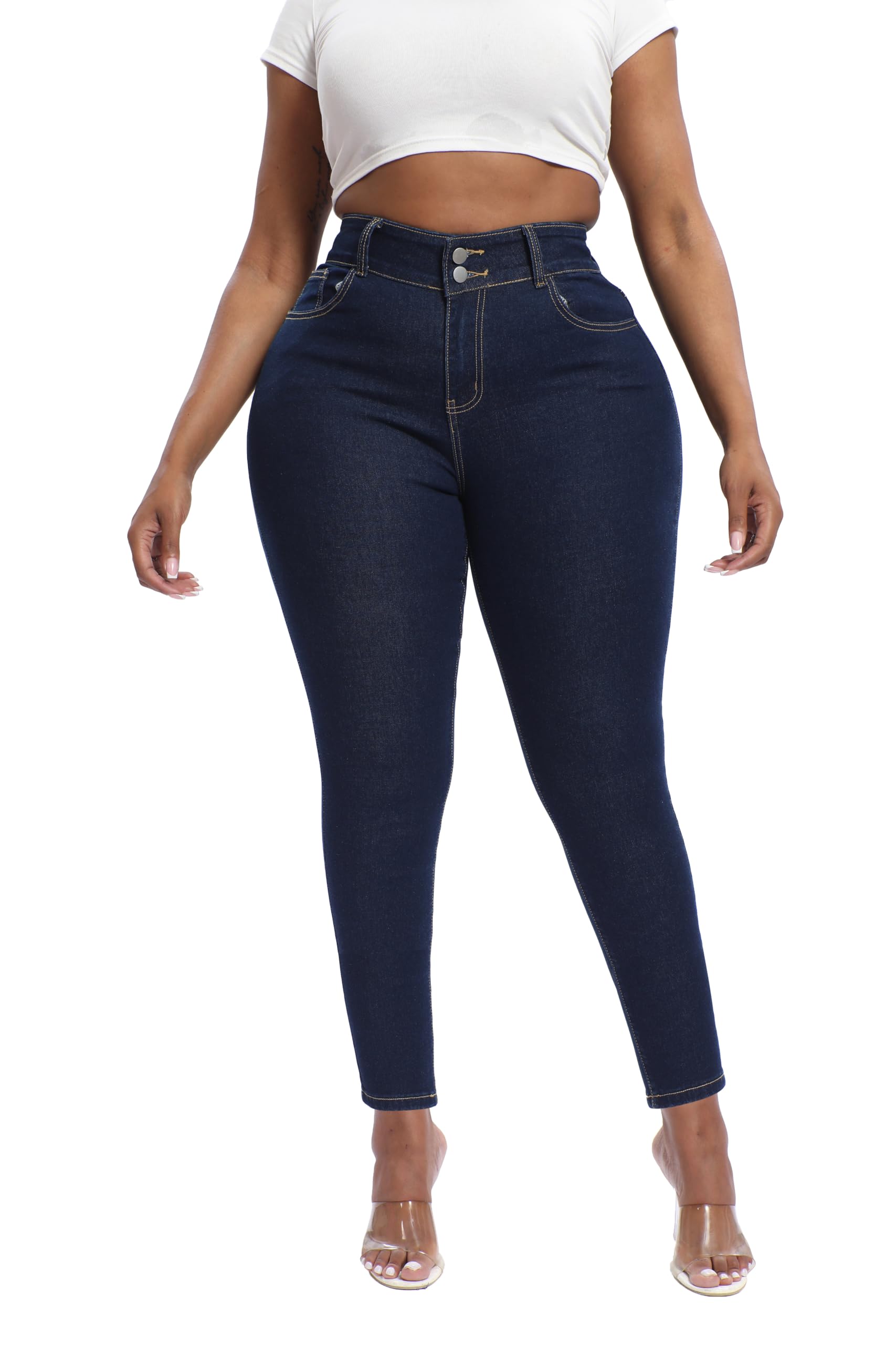 Photo 1 of Gocolloa Womens Plus Size Skinny Jeans High Waisted Stretchy Classic Ankle Jean Primary Blue 20W