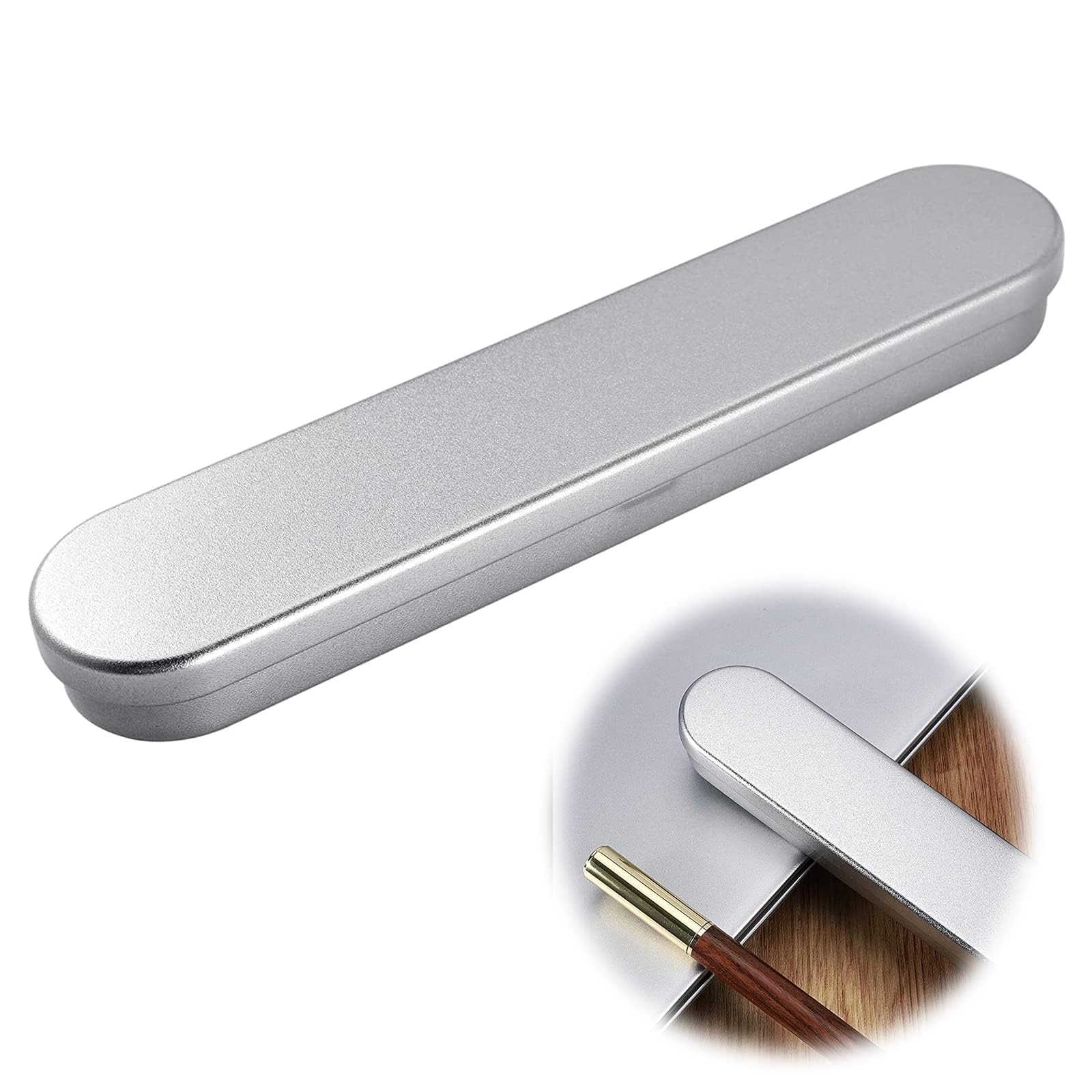 Metal Pen Case With Sponge - Silver Gift Box for Pencils and Makeup Brushes - Small Portable Storage Case