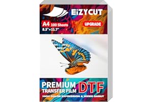 EIZYCUT DTF Transfer Film - A4 100 Sheets 8.3"x11.7" Double-Sided Matte, Premium DTF Film Transfer Paper for All Dark Fabric Textile and Colors T Shirts