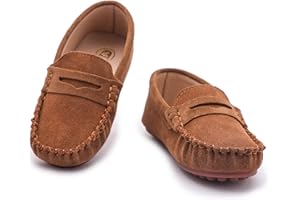 WUIWUIYU Boys Girls Soft Suede Loafer-Flats Casual Moccasin Flat Dress Shoes Penny Loafers School Dress Slip ons Shoes