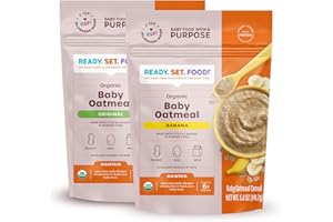 READY, SET, FOOD! Ready Set Food Organic Baby Oatmeal Cereal – Safe & Easy Early Allergen Exposure for Babies 6+ Months, Organic Baby Food with 3 Top Allergens: Organic Peanuts, Egg, and Milk (Variety, 2-Pack)