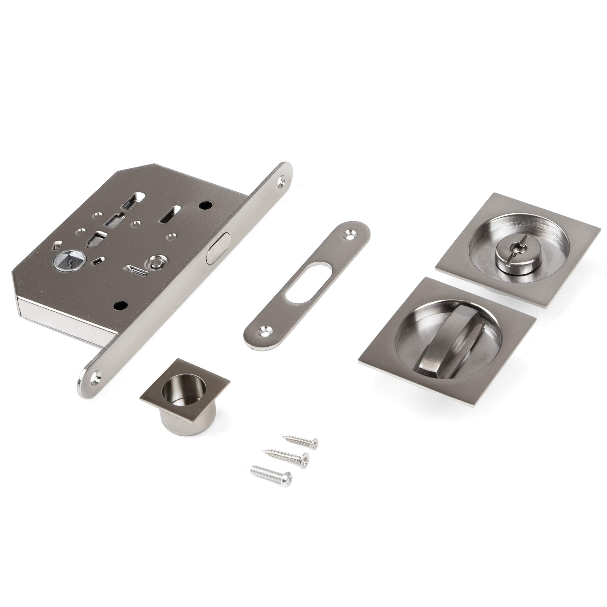 Emuca - Lock kit for Sliding Doors with Square Spindle, Lock Spindle for Sliding Doors, 57 x 57mm (2,24 inch) Steel, Satin Nickel