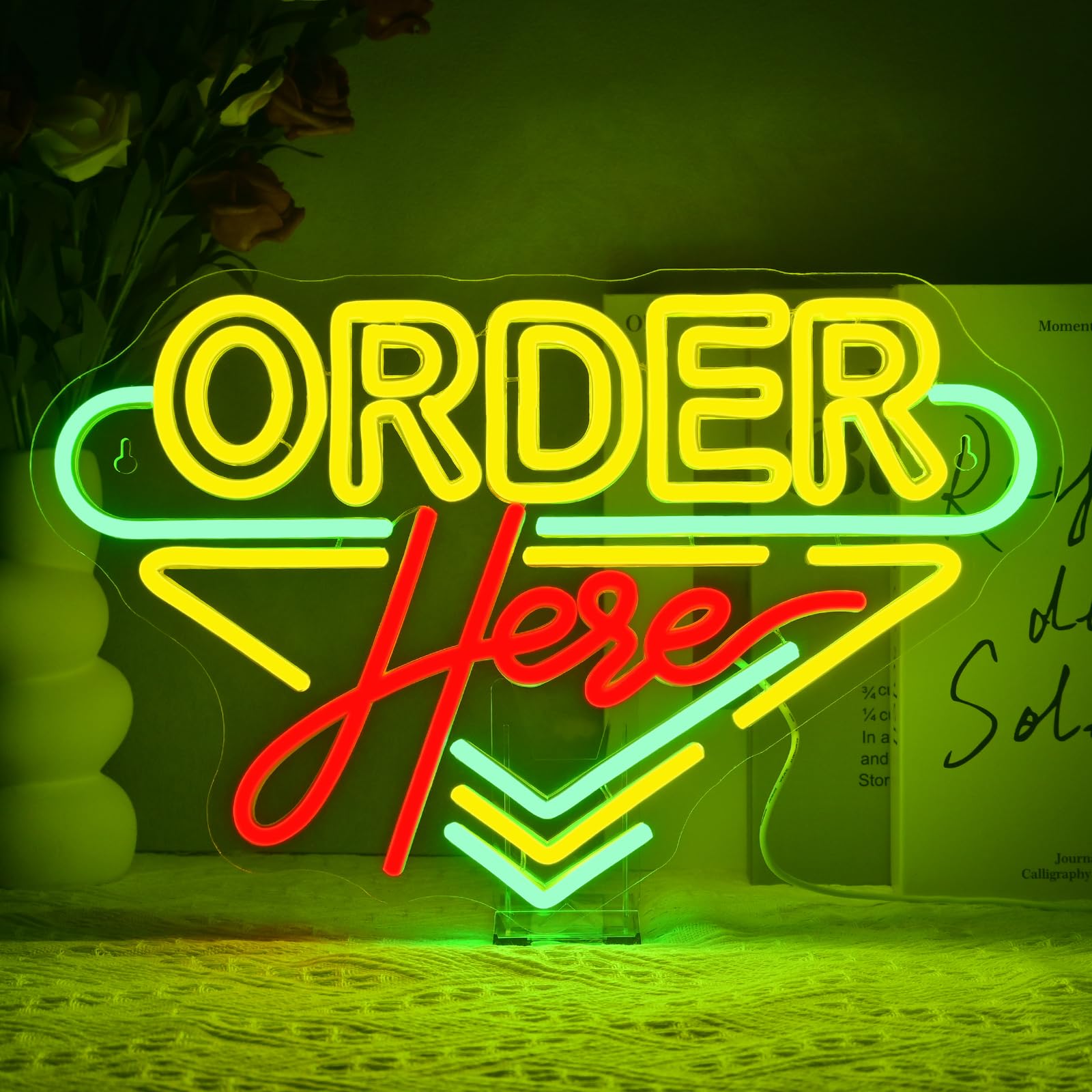 SIGNSHIP Order Here Neon Sign Coffee Store Neon Lights Business Neon Signs Wall Decoration for Restaurant Shop Bar Supermarket Opening Gift Neon Sign Cash Register Sign