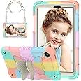 HOGENL Cover for Samsung Galaxy Tab A9 8.7 inch Case for Kids Girl, Galaxy Tab A9 2023 Released with Butterfly Stand Shoulder Strap Shockproof Full Body Protective, Colorful Rosegold