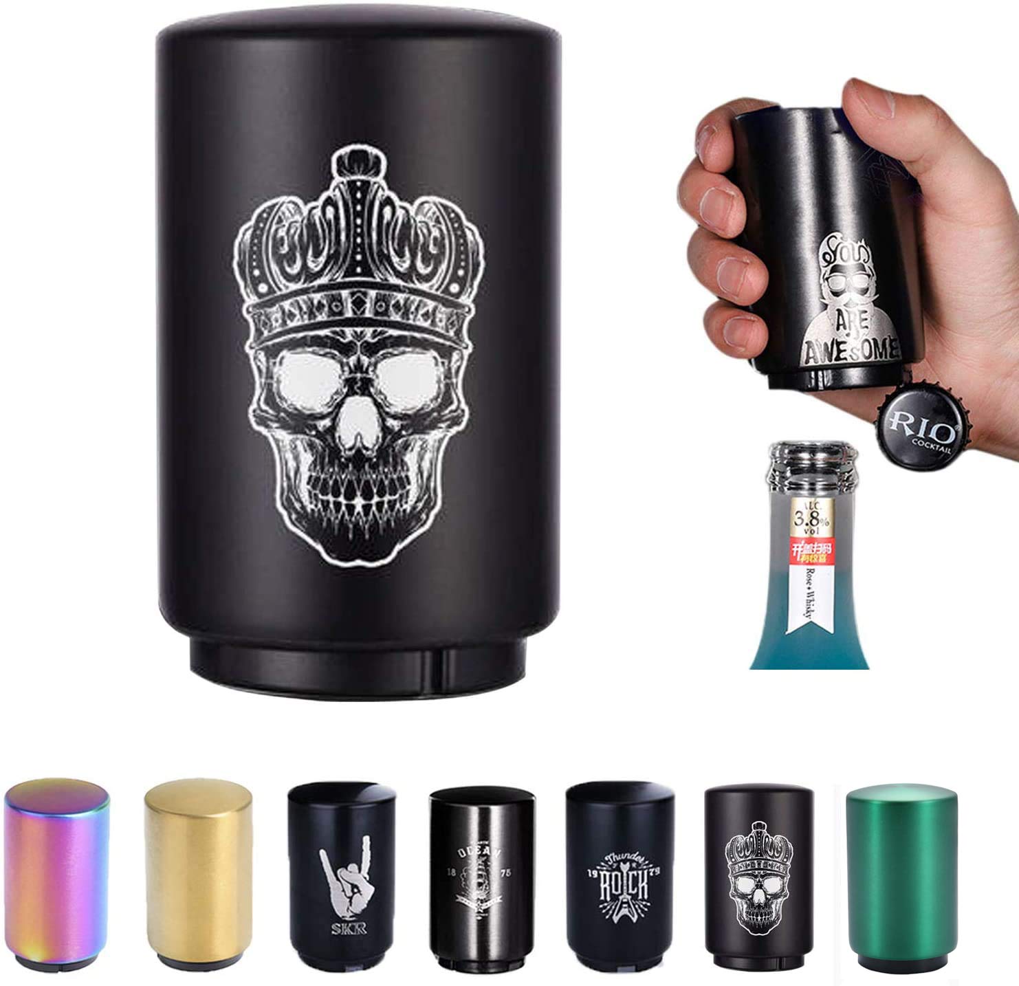 Stainless Steel Bottle Opener for Weak Hands and Beer Lovers - Magnetic Push Kitchen Gadget Accessory, Great Gift for Men, Dad, or Christmas