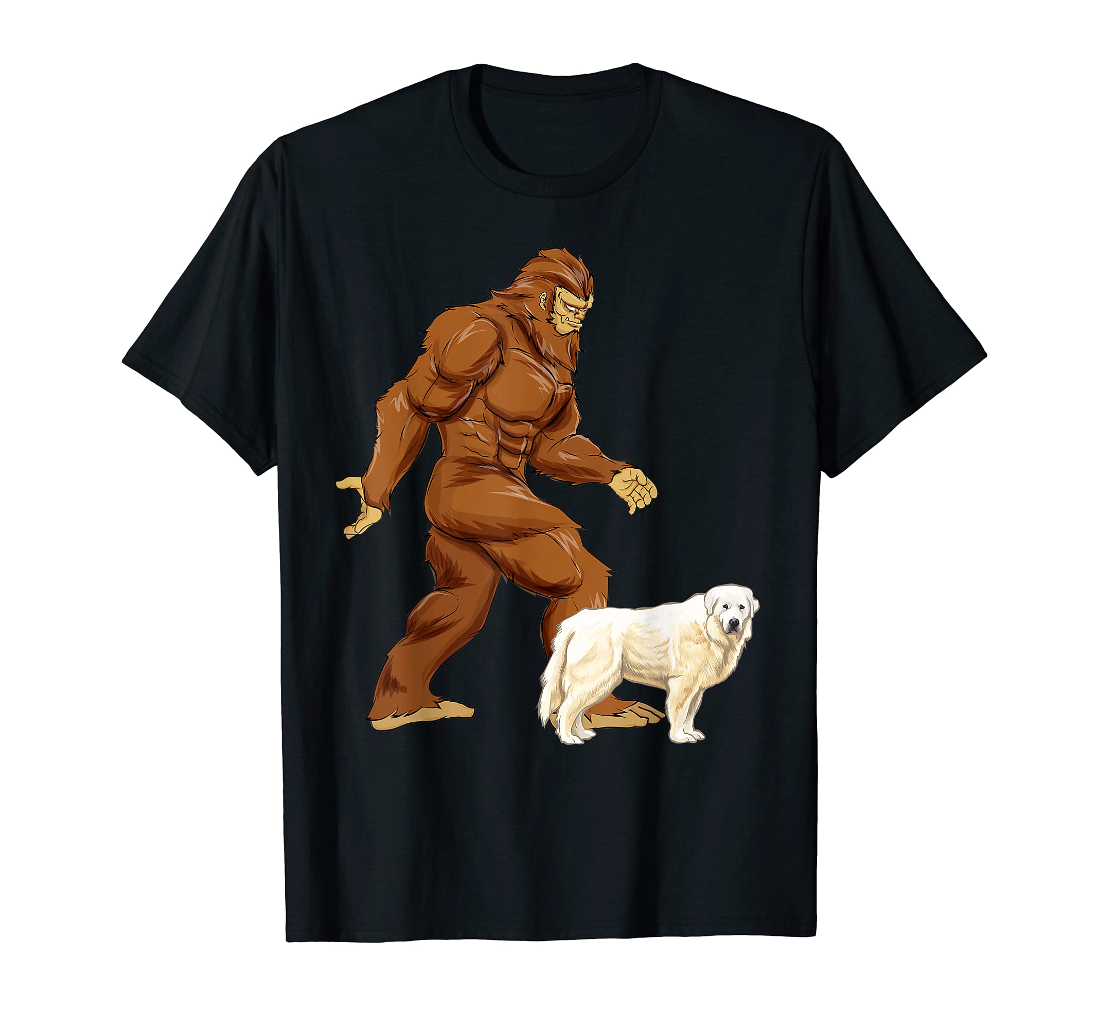 Funny Bigfoot Walking Great Pyrenee Sasquatch Dog T-Shirt
