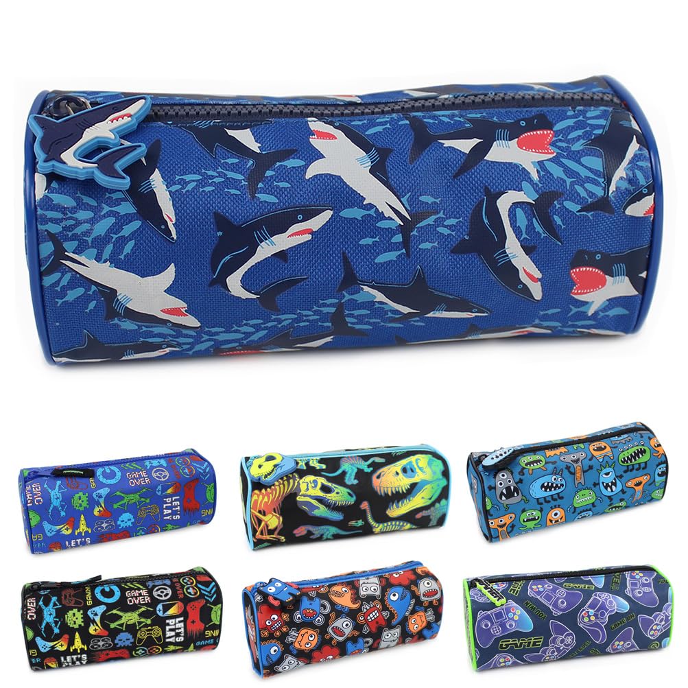 Fashion Stationery Pencil Case Boys Girls Kids Childrens Black Gamer Shark Monsters and Alien Pencil Cases Primary School Storage Gifts Stocking Filler for Birthdays (Dark Blue)