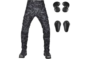 LOMENG Armored Motorcycle Riding Pants Motorbike Riding Denim Jeans Dual Sport Versatile Stretch Trousers with Knee Hip Pads