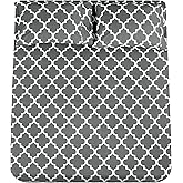 Mejoroom Queen Bed Sheet Set - Super Soft Brushed Microfiber 1800 Thread Count Queen Sheets with 16 inch Deep Pocket - Wrinkle Free - 4 Piece(Queen, Gray Quatrefoil with White Pattern)