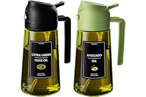 CXINYI 16oz/470ml Olive Oil Dispenser Bottle – 2 in 1 Olive Oil Spray Bottle, Air Fryer & Salad, Light-Proof Glass Kitchen Ga