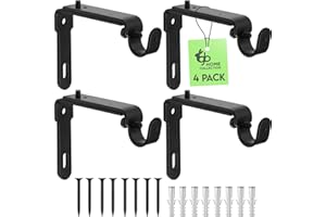 gb Home Collection Adjustable Curtain Rod Brackets, Black, 4 Pcs, for 5/8" Rod, Heavy Duty Curtain Rod Holders, Curtain Holders, Curtain Rod Brackets, Curtain Rod Hooks for Wall, Curtain Brackets
