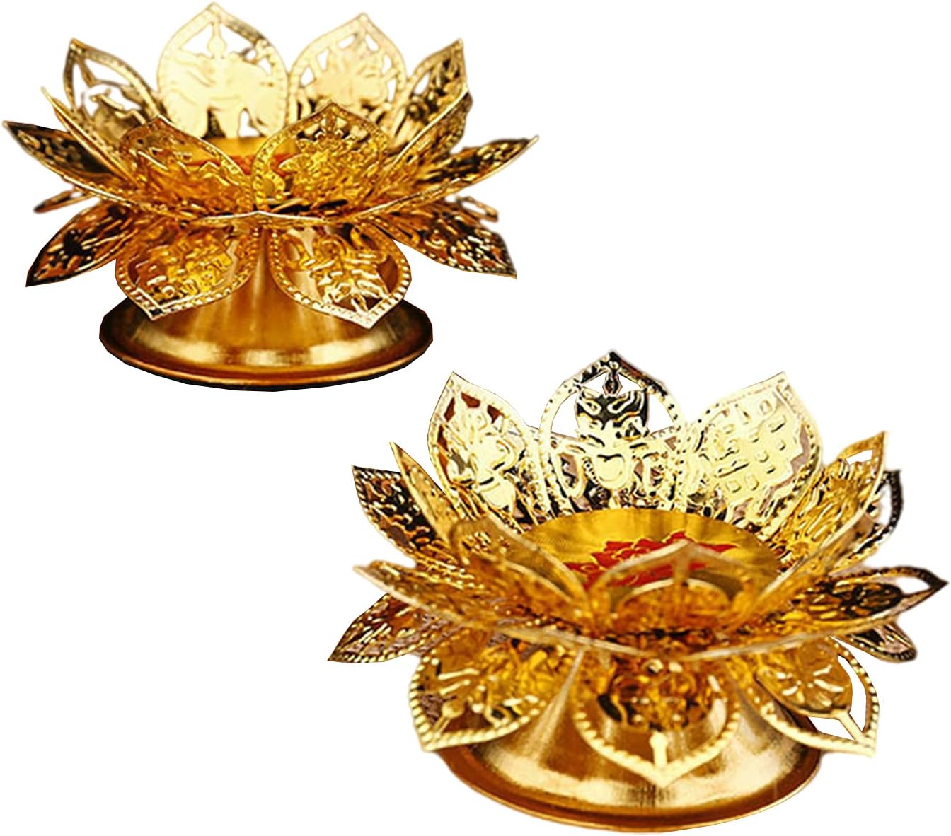 Oil Lamps & Accessories - 2 Pack Diwali Diya Vilakku for Puja Pooja Ghee Lamp Tealight Candle Holder Indian Puja Oil Butterlamp Lotus Diya for Diwali Pooja Buddhist Altar Supplies for Temples Deepawali Decoration Gift