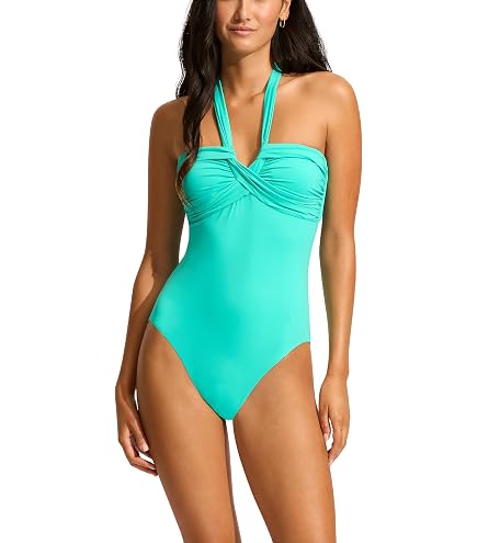 Seafolly Women's Active Deep V Plunge Maillot One Piece Swimsuit
