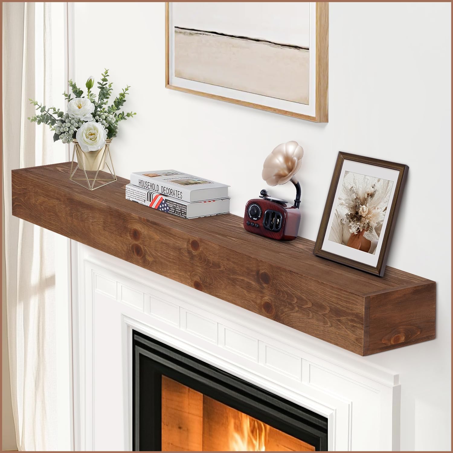 Photo 1 of G GOOD GAIN Fireplace Mantel 60inch - Solid Wood Mantel Shelf Handcrafted Rustic | Floating Mantle Shelves Decor for Wall, Bedroom, TV, Books, Livingroom?DarkWalnut?