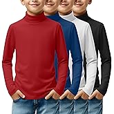 LessonZoo 4 Pack Boys Turtleneck Long Sleeve Shirts Elastic Solid Warm Basic Football Baseball Undershirt Base Layering Tops