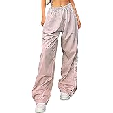 Shebote Womens Parachute Pants Wide Leg Baggy Pants Y2K Elastic Waist Jogger Sweatpants Track Pants Streetwear