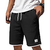 COOFANDY Mens Casual Shorts Cotton Drawstring 9 inch Waffle Shorts Stretch Elastic Waist Summer Beach Lounge Sweat Shorts