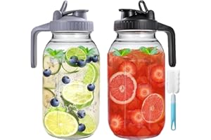 2 Pack 64 oz Glass Pitcher with Lid, Mason Jar Pitcher, 2 Quart Breast Milk Pitcher Jug Leak-Proof Airtight Sun Tea Jar, Glas