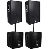 Rockville RSG15 15" 3-Way DJ PA Speaker Pair Bundle with SBG1158 Subwoofers | 1500W Peak / 750W RMS Each, 8 Ohm, SpeakON/1/4" Inputs, 2 SBG1158 15" Subwoofers, 2 RSP20 Mounting Poles, 6-Items
