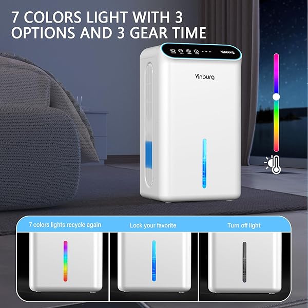 DEHUMIDIFIER FOR HOME 1000 SQ.FT – SMALL QUIET DEHUMIDIFIER WITH AUTO SHUT OFF, AROMATHERAPY, 3 GEAR TIMER, SLEEP MODE, 7-COLOR LED LIGHT, DRAIN HOSE FOR BEDROOM, BATHROOM, BASEMENT, RV(MILKY WHITE)