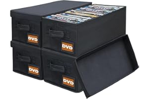 Salajory DVD Storage Boxes - 4 Pack DVD Case Holder Organizer - 15.7" x 7.9" x 5.7", Holds 100 Full Case DVDs | 200 DVDs Slim Disc, Desktop or Closet DVD Organizer Can Store Blu-ray | Movie | Game
